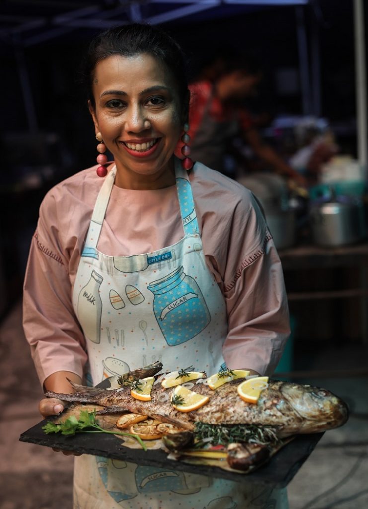 Foodstylist Payal With Final  Surmai fish garnished on a slate