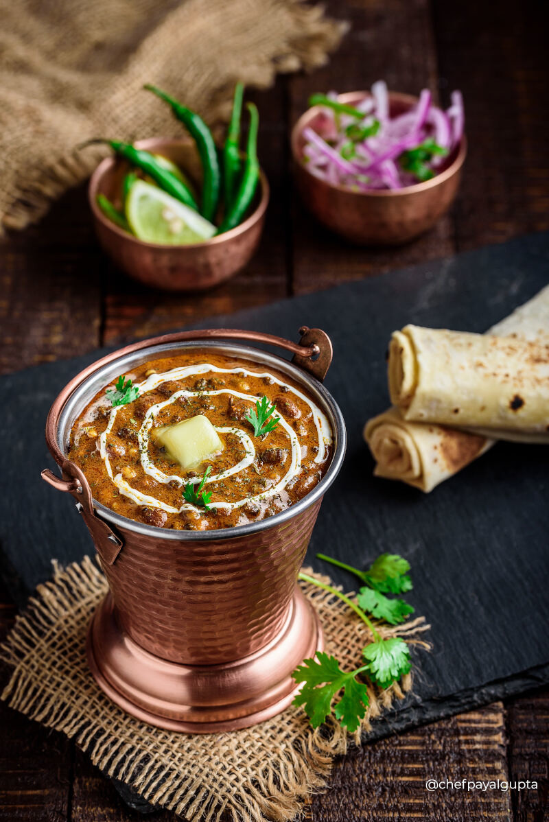 black buttery lentils, red kidney beans curry, kaali dal makhni, food photography