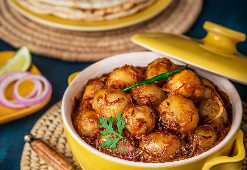 Rich Creamy pot potato curry, Authentic Spicy dum aloo, food photography