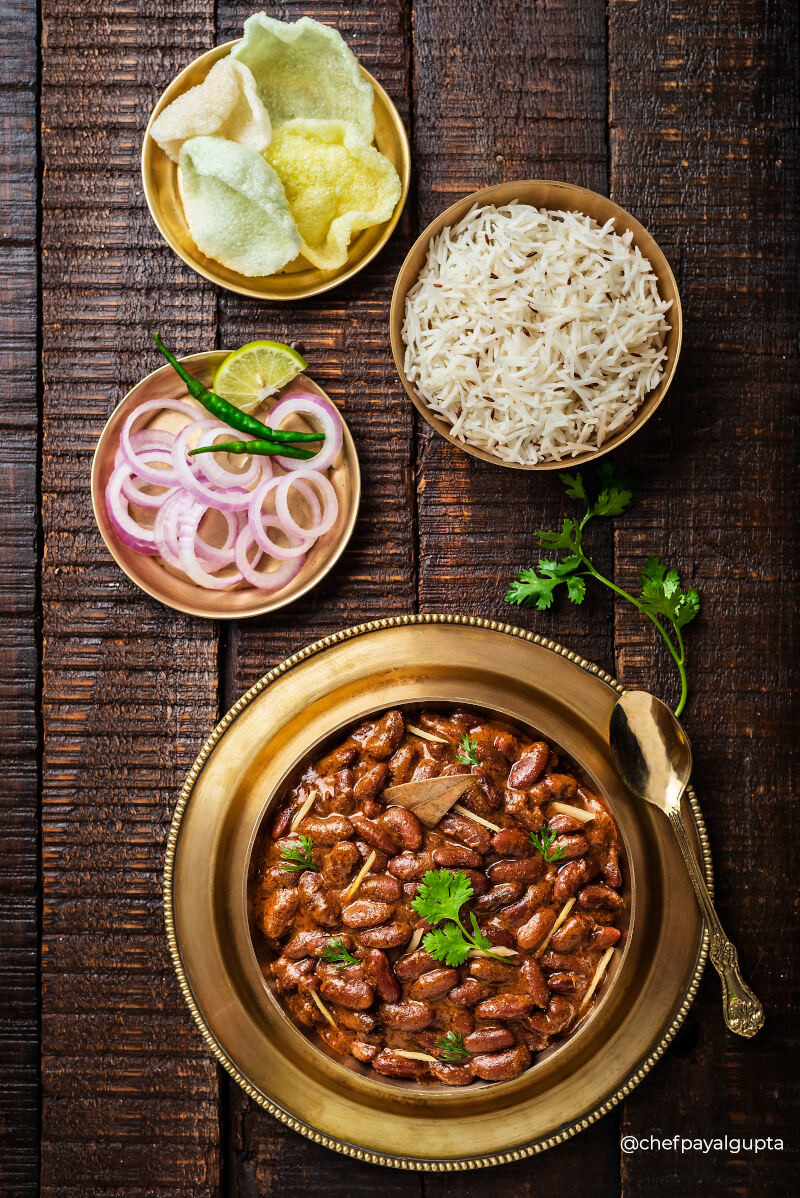 kidney beans curry with steamed rice, Rajma chawal, food photography